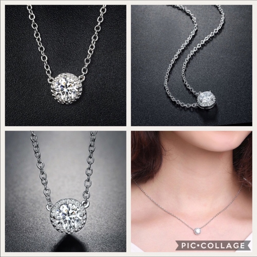 White Topaz Halo Setting Solitaire Necklace